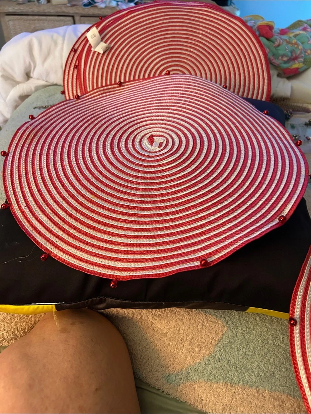 Round Red & White Spiral Placemats Six